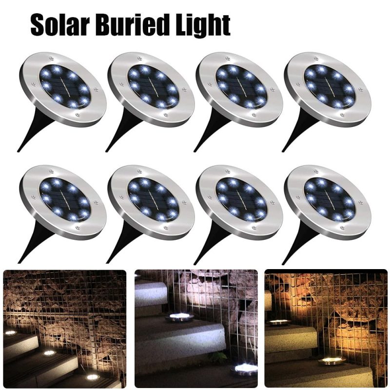 Solar Garden Lights 8 LED Solar Ground Light Buried Light Outdoor Waterproof Underground Landscape Lights for